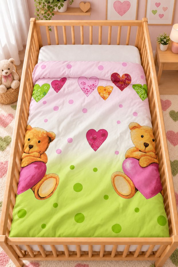 100% Cotton Baby (1 Piece Only Duvet Cover) Pink Heart Teddy Bear