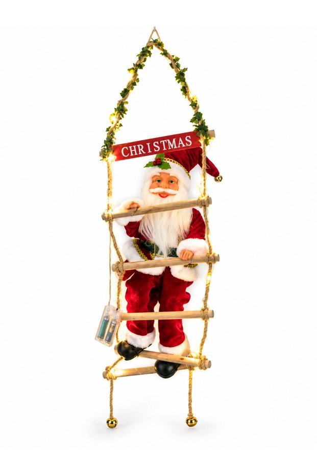 Led Lighted Ladder Santa Claus Hanging Decoration 80 cm Christmas Showcase Door Ornament