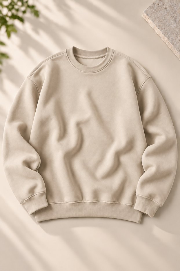 Unisex Soft Textured Plain 3 Yarn O Oversized Crew Neck Sweatshirt – Simple and Modern Look