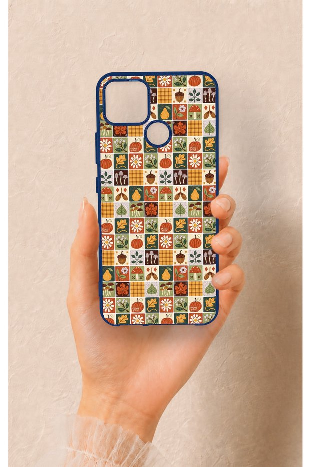 Realme C25 Compatible Autumn Themed Patchwork Patterned Silicone Case