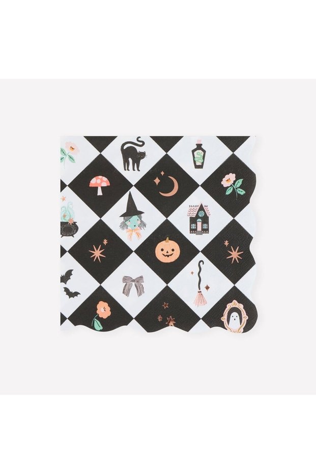 - Halloween - Patchwork Patterned Halloween Large Napkins - L - 16 Pieces