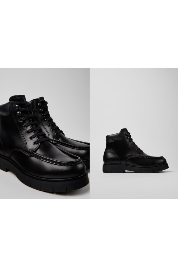 Alaro Black Leather Ankle Length Boots for Men