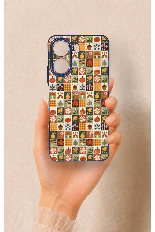 Redmi 13C Compatible Autumn Themed Patchwork Patterned Silicone Case
