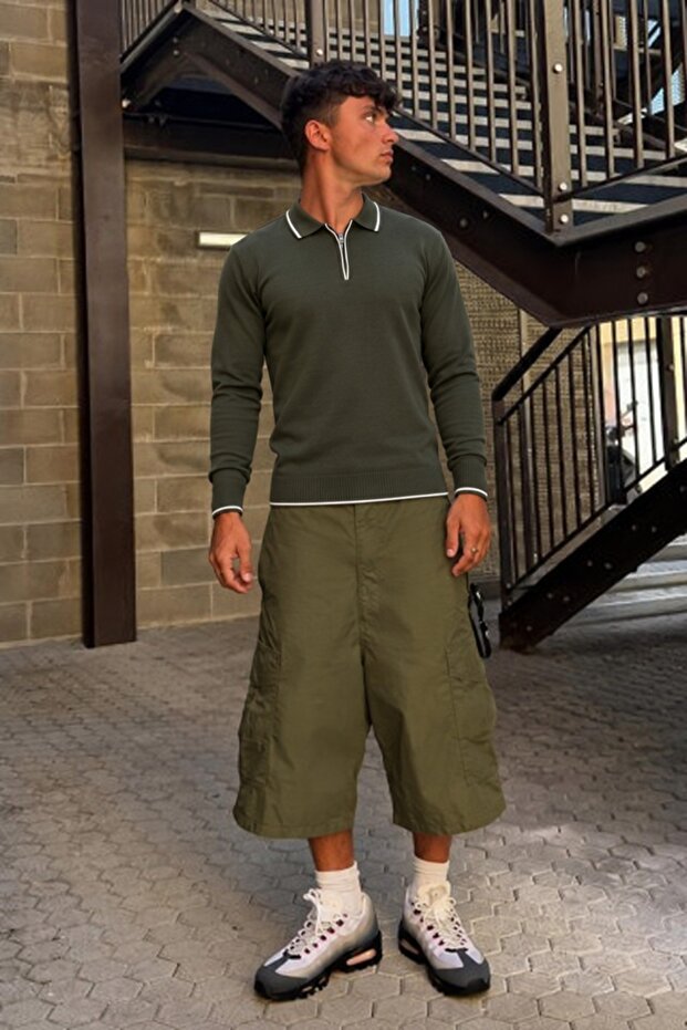 Men's Polo Collar Casual Daily Khaki Sweater