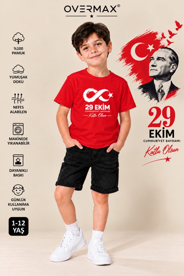 29 October Republic Day Children's T-Shirt | Ataturk and Infinity Printed | Girl Boy Child | 1-12 Years Old