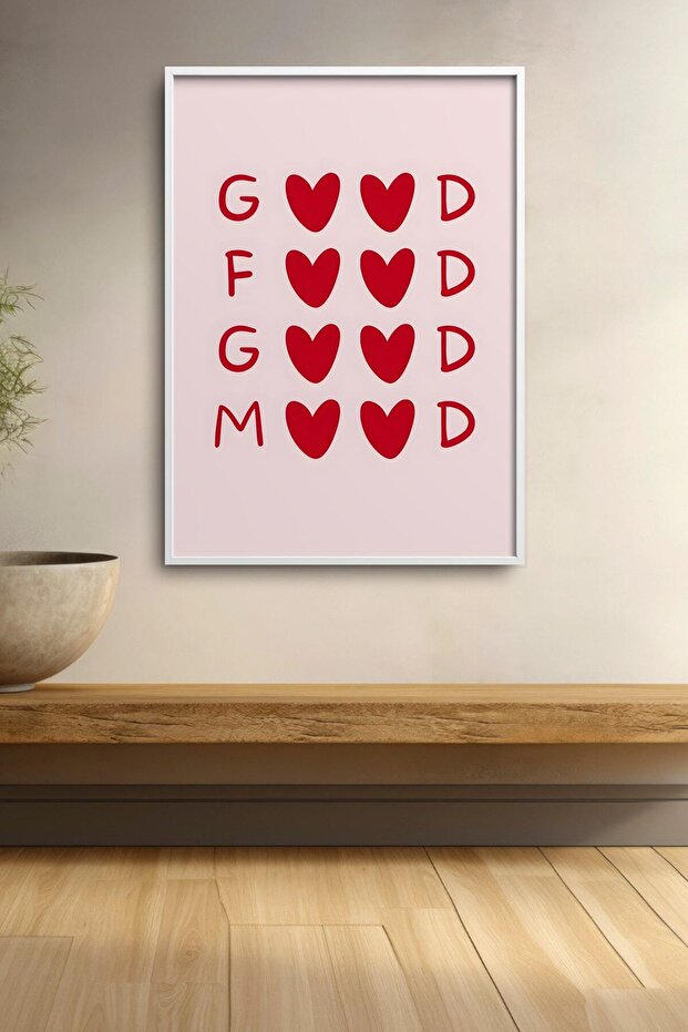 Good Food Good Mood Heart Typography Framed Table Art Cocktail Poster Bar Kitchen Decor Kok40