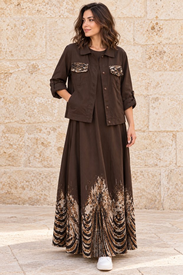 Women's Italian Soft Velvet Fabric Strap Dress and Shirt Set 42-48
