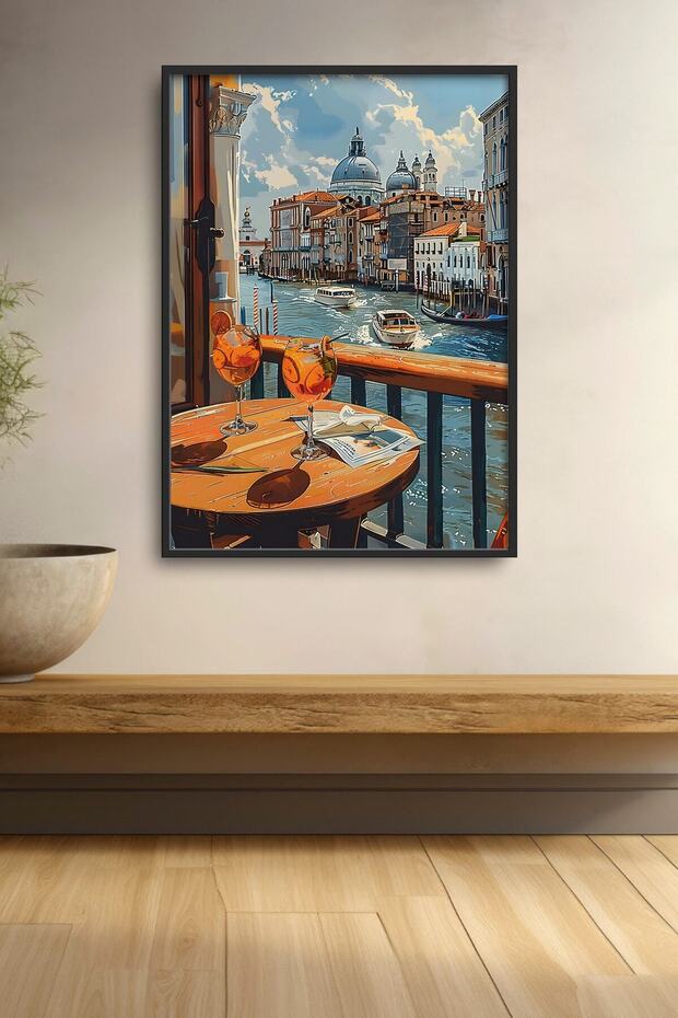 Venice Canal View Balcony with Spritz Frame Painting Cocktail Poster Bar Kitchen Decor Kok20