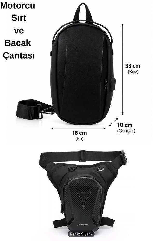 Black Unisex Biker Leg and Waist Bag Waterproof Hard Protection and Biker Backpack