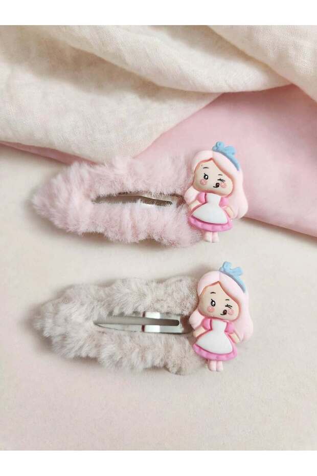 Set of 2 Plush Princess Figured Snap Hair Clips - Girls' Hair Clips