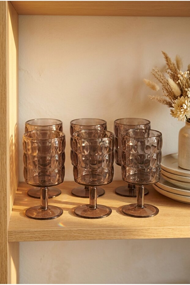 Set of 6 Acrylic Water Glasses with Embossed Pattern, 340 ml