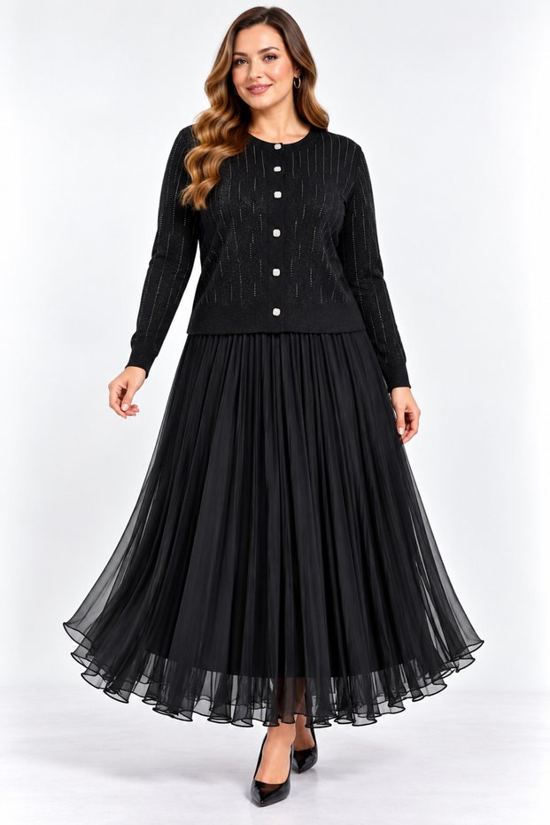 Plus Size Skirt Tutu Stone Embellished Skirt Set Black
