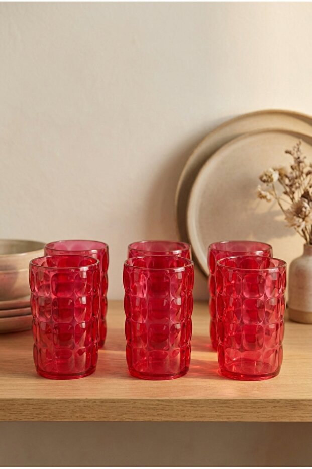 Set of 6 Acrylic Water Glasses 410 ml with Embossed Pattern