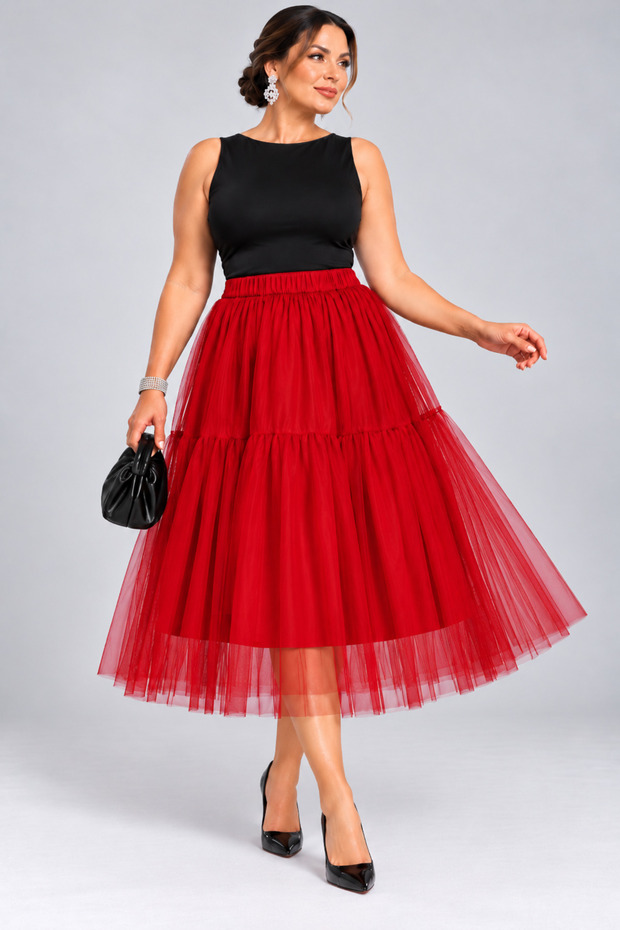 Ag Country Plus Size Lined Layered Tulle Midi Skirt