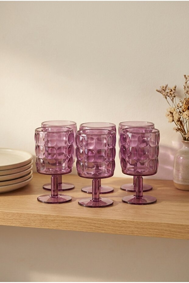 Set of 6 Acrylic Water Glasses with Embossed Pattern, 340 ml