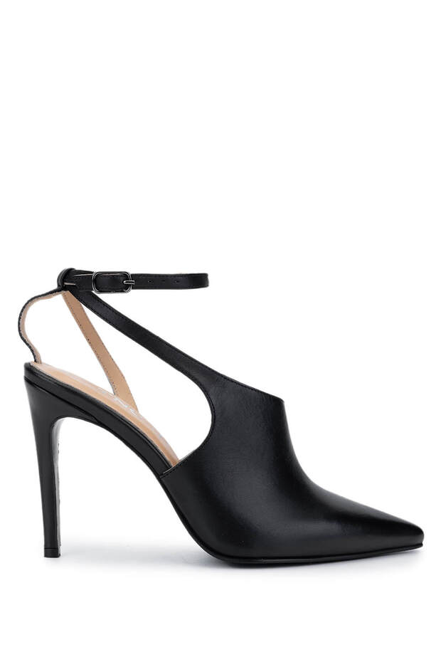 Women's Genuine Leather Black Heeled Shoes