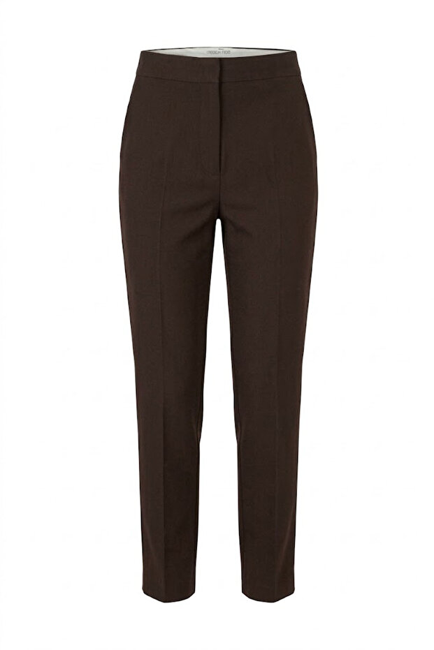 High Waist Skinny Leg Fabric Trousers - Brown Brown