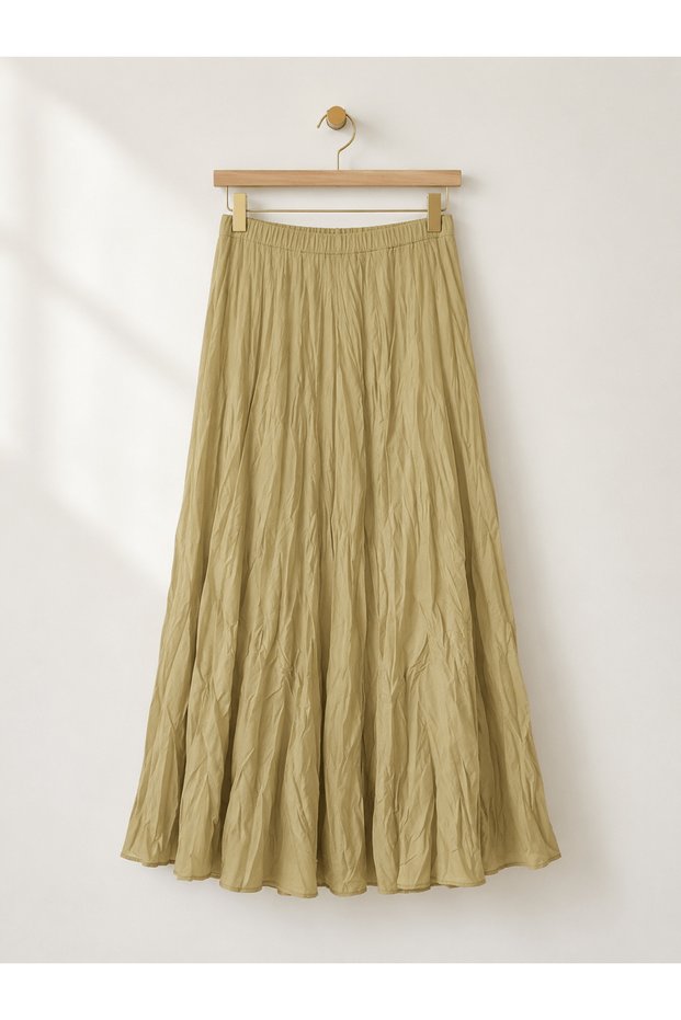 Crinkled Skirt - Pl - Oil Green
