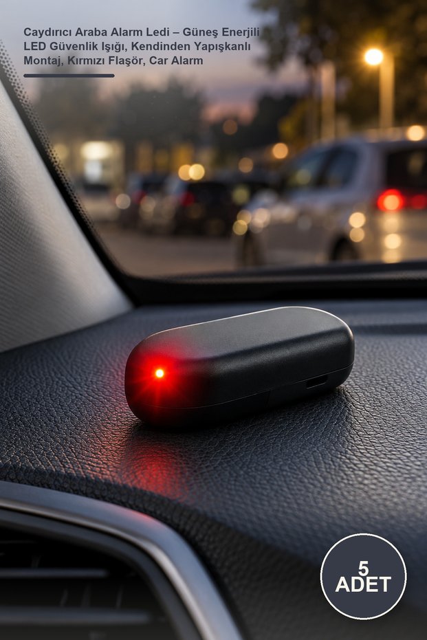 5 Pcs Deterrent Car Alarm Led - Solar Powered Led Safety Light, Self Adhesive Mounting, Red Flasher, Car Alarm