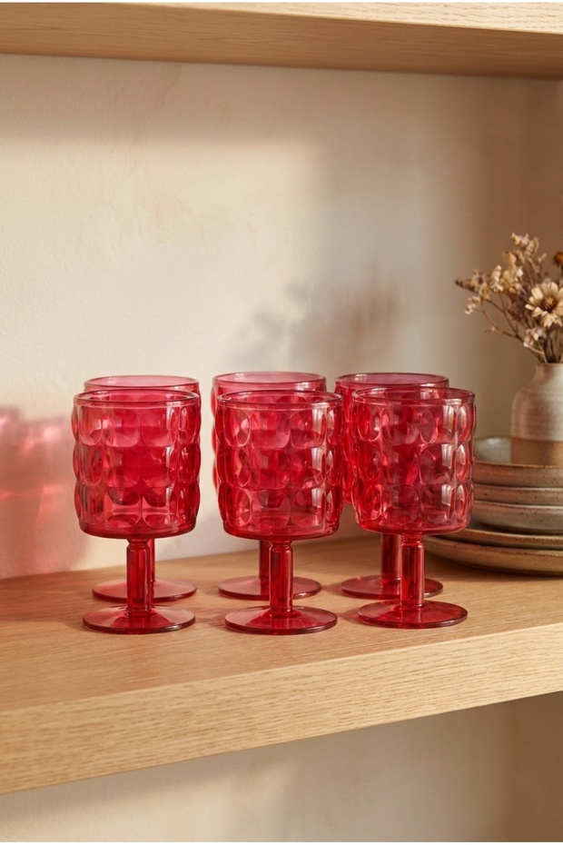 Set of 6 Acrylic Water Glasses with Embossed Pattern, 340 ml