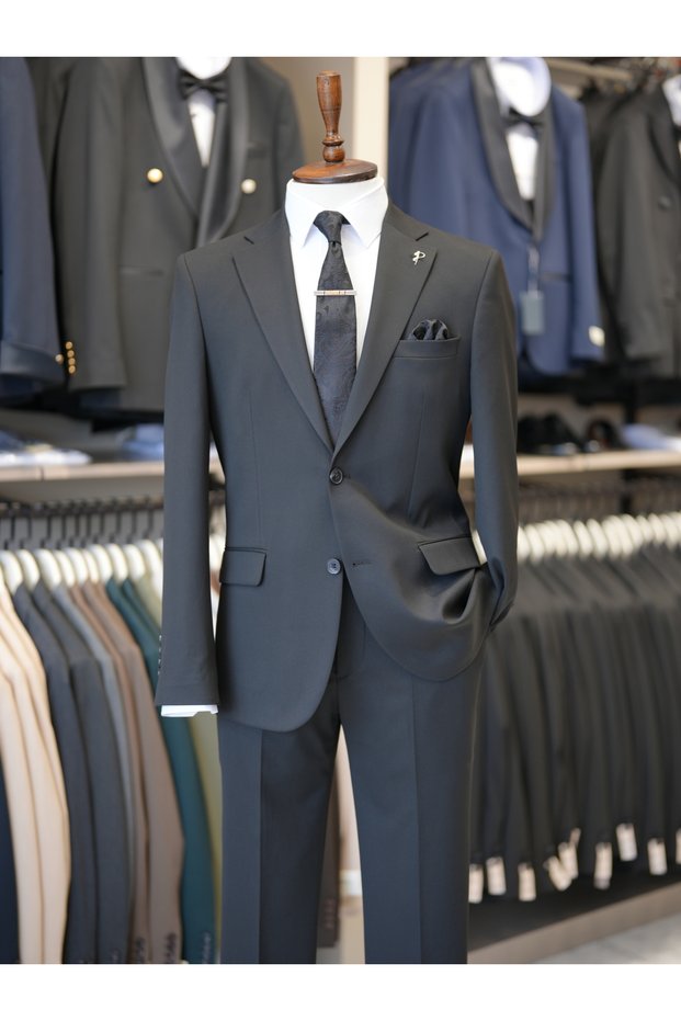 Men's Slim Fit Italian Style Mono Collar Double Breasted Suit - Jacket Pants