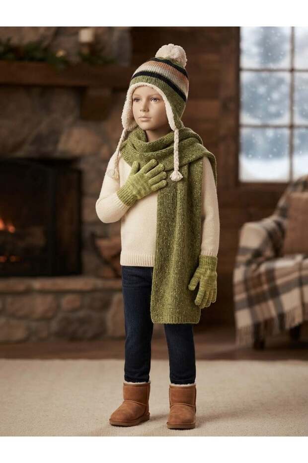 Unisex Children's Scarf, Beanie and Gloves 3-Piece Winter Set