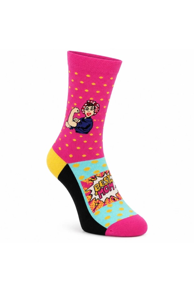 Night Best Mom Women's Socks 36-40 Cotton Seamless Toe Pop Art Patterned Colorful Socks Gift Socks