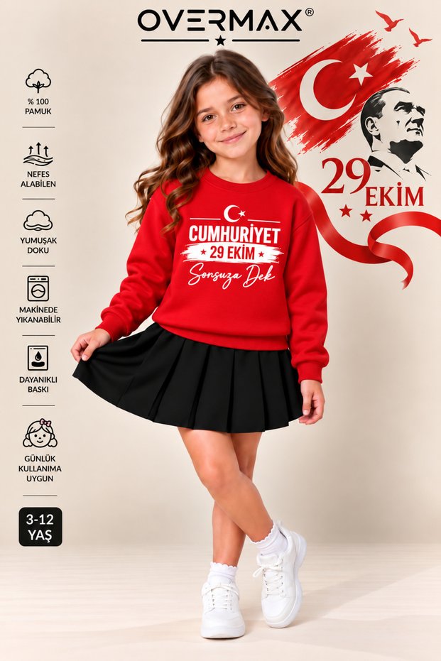 29 October Republic Day Forever Printed Girls' and Boys' Hoodless Sweatshirt 3-12 Years Old