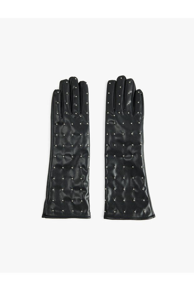 Faux Leather Gloves with Metal Accessories