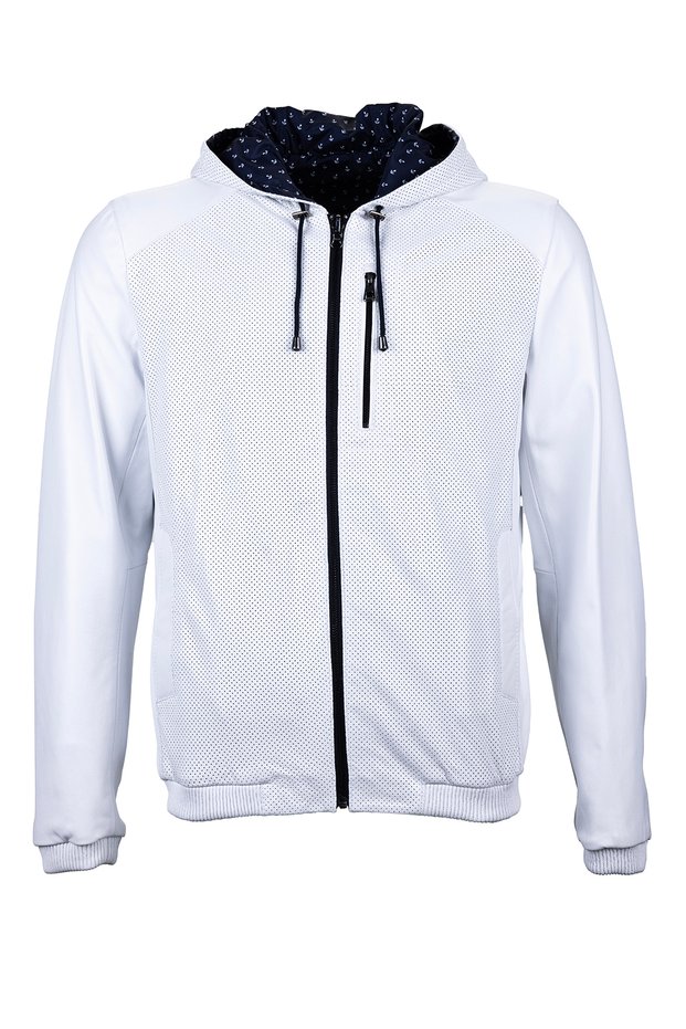Men's Genuine Leather White Leather Coat