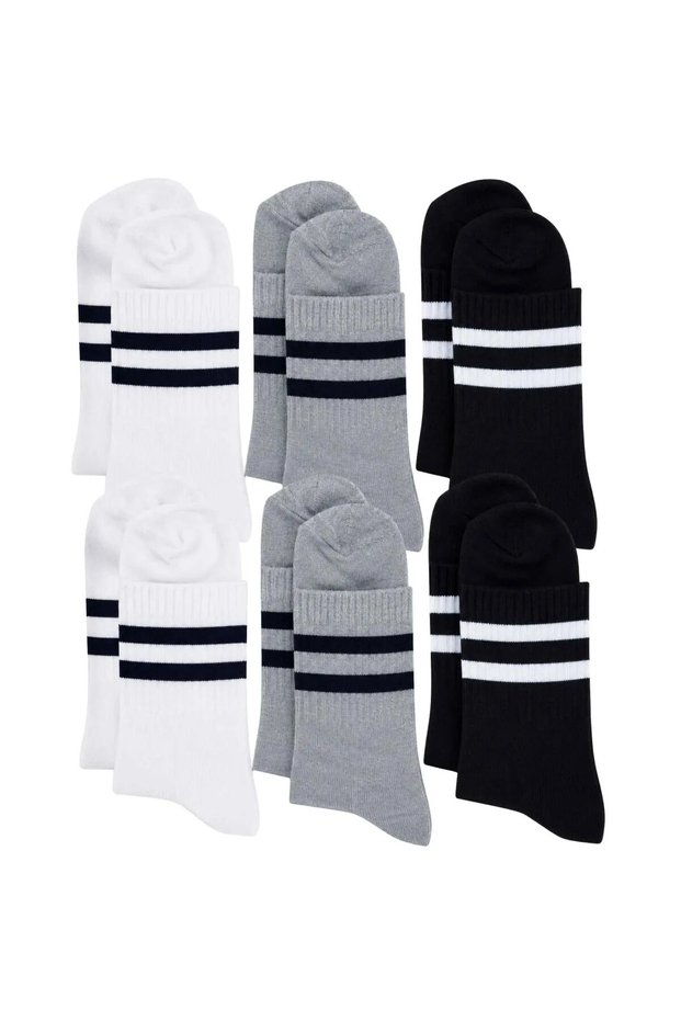 Night Unisex Striped Ankle Socks 6-Pack | 80% Cotton Seamless Toe, Black White Gray Casual Sportswear