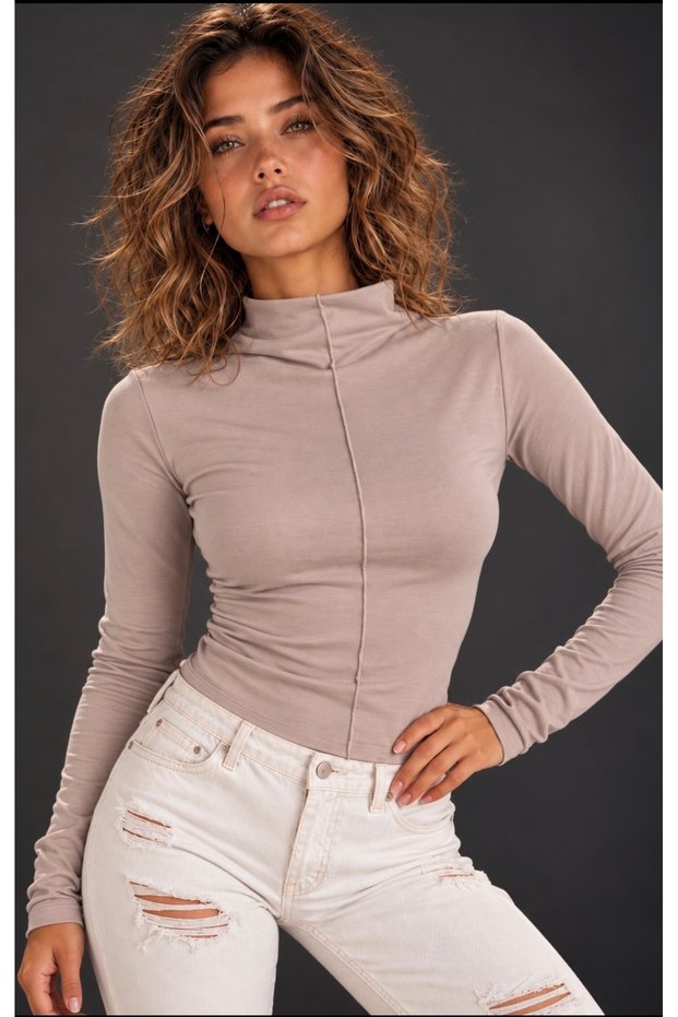Women's Vanilla High Neck Blouse with Front Stripe Be552