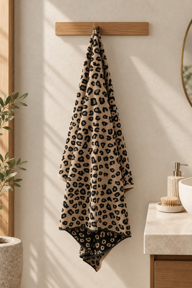 Leopard Patterned Large Bath Towel 100X150 cm – Soft Textured, 2 Color Options