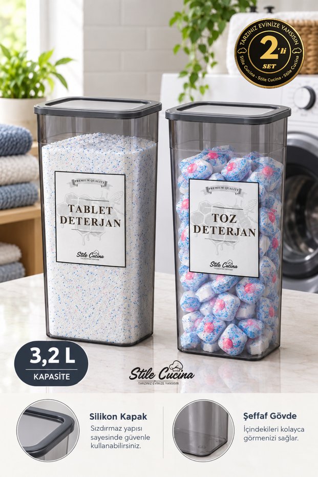 Mega Size 2-Piece Advantageous Tablet and Powder Detergent Storage Box with Silicone Lid 3.2 Liters Anthracite