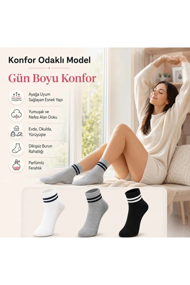 Unisex Striped Ankle Socks 6-Pack | 80% Cotton Seamless Toe, Black White Gray Casual Sportswear