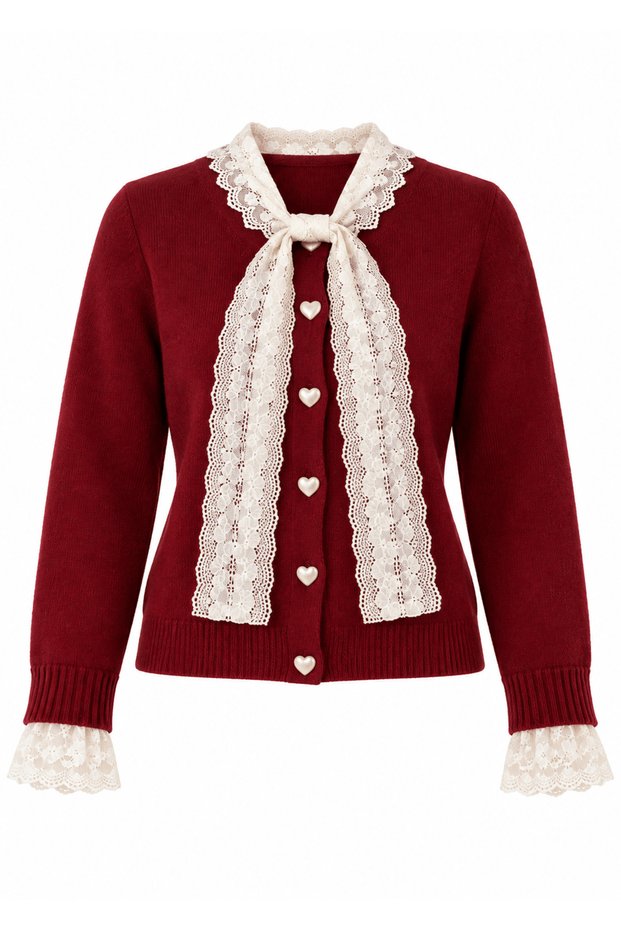 Burgundy Cardigan with Scallop Detail
