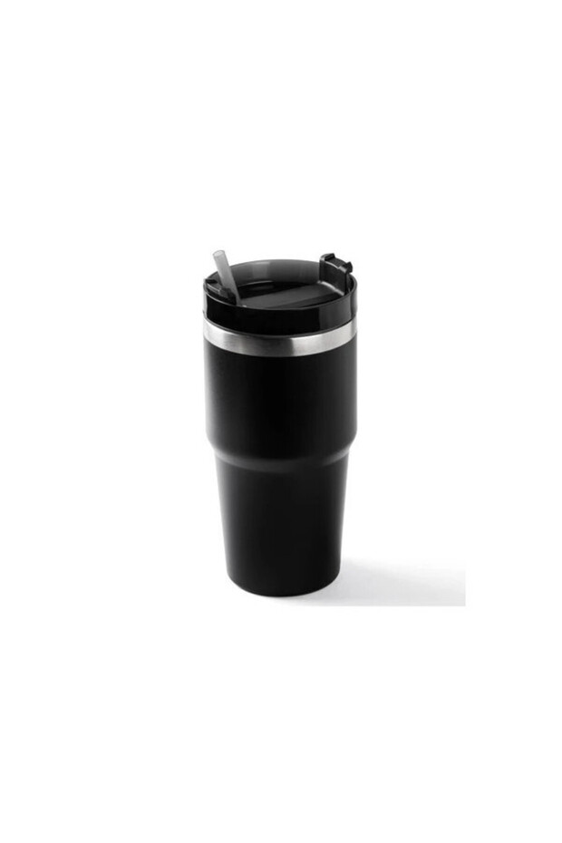 Pablo Black Stainless Steel Thermos Cup with Straw 600ml