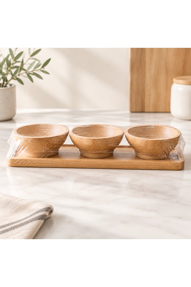 3 Piece Bamboo Sauce Bowl Set