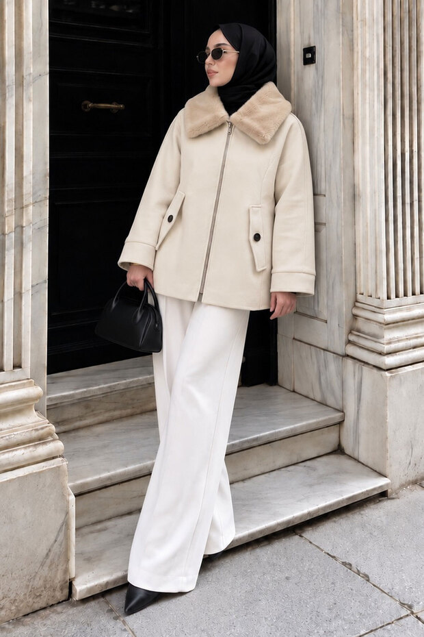 Detachable Fur Collar Cashmere Coat Tsd260310 Beige