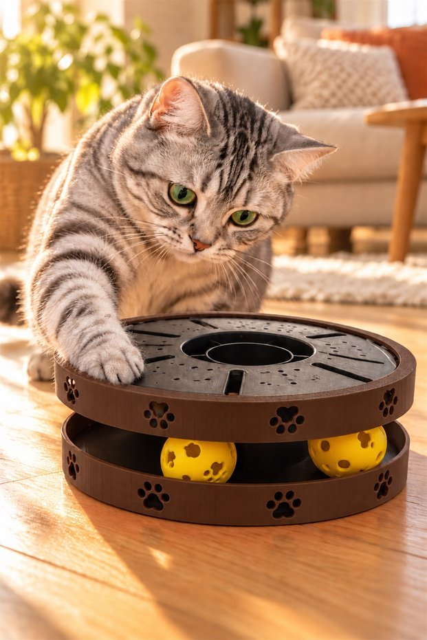 Interactive Rotating Ball Intelligence and Play Toy for Cats – 2-Layer Paw Pattern Cat Entertainment and Activity Center – 3D Printing 20*20cm