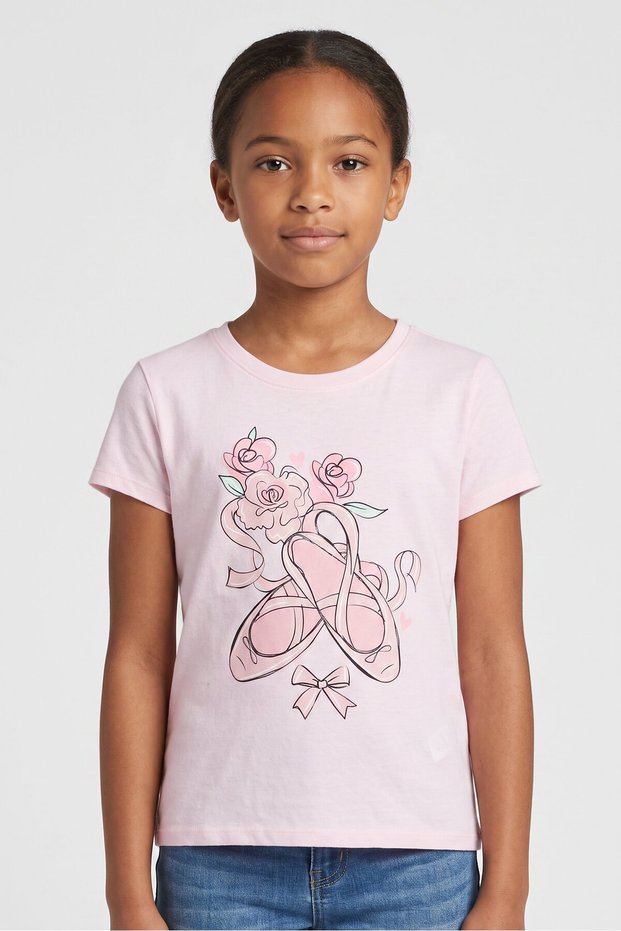 Kids Girl Graphic Print Short Sleeve T-Shirt, Pink