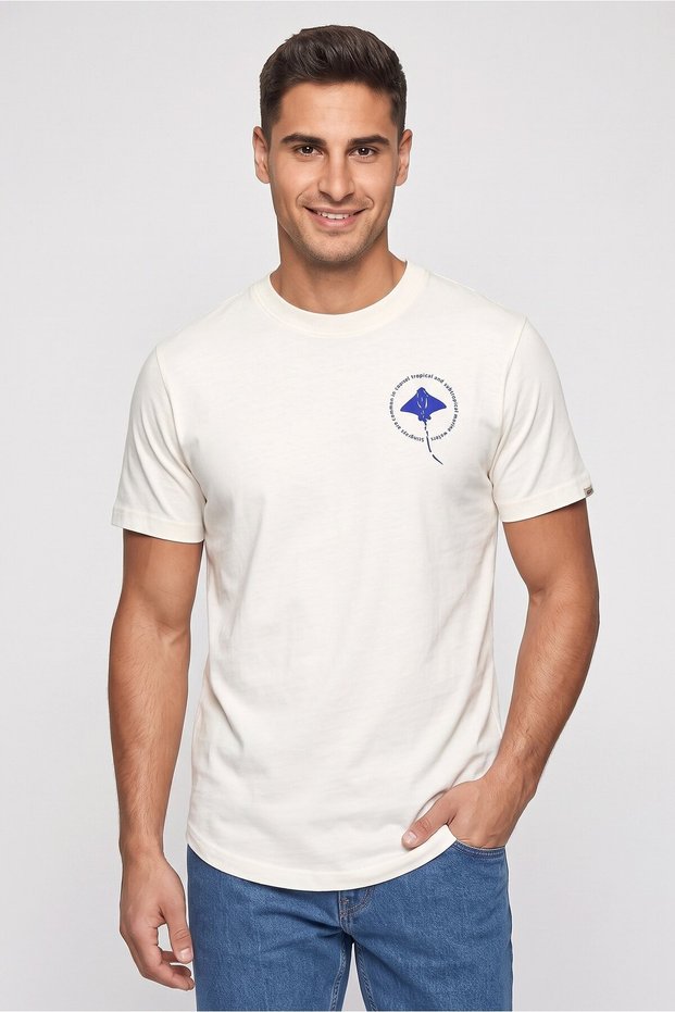 Men Crew Neck Short Sleeve Brand Logo T-Shirt, Off White