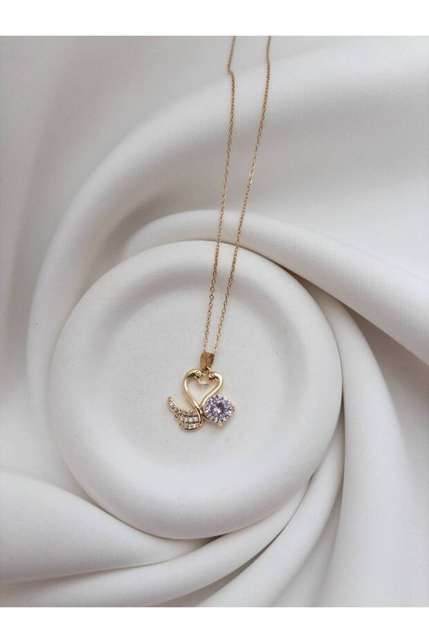 Steel Swan Necklace - Steel Necklace - Steel Zircon Stone Swan Necklace