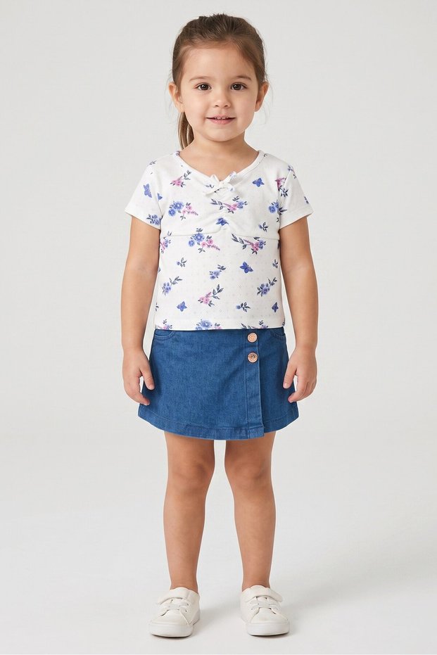 Toddlers Girl 2 Pieces Floral Print Top And Skort Set, Multicolor