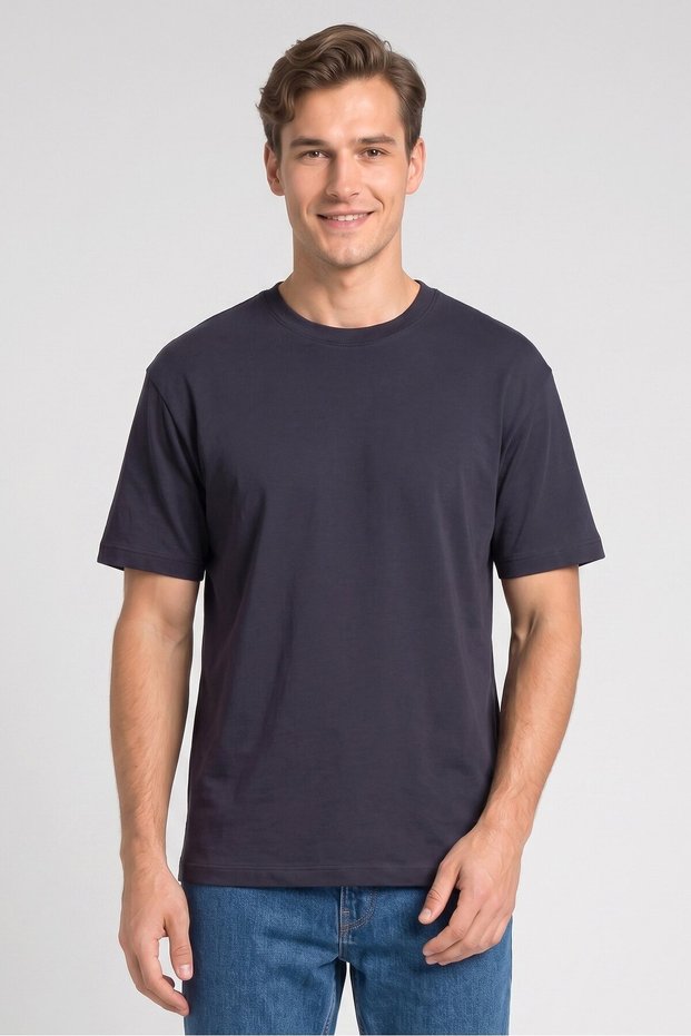 Men Crew Neck Short Sleeve Plain T-shirt, Navy