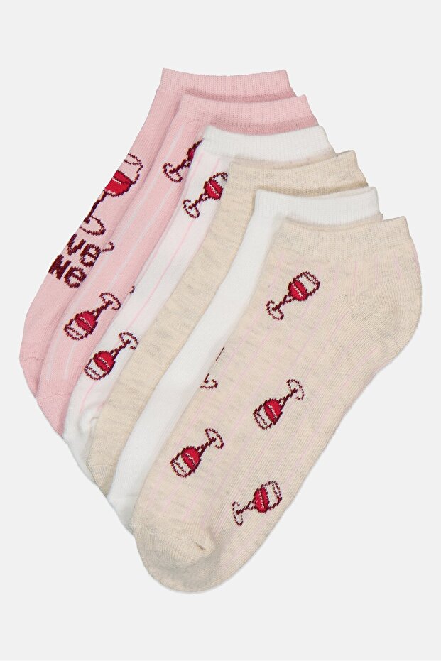 Women 6 Pairs Graphic Print Ankle Socks, Multicolor