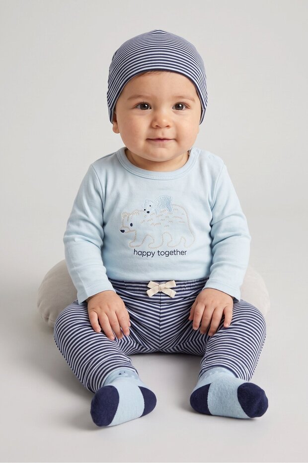 Toddlers Boy 4 Pcs Embroidered Top And Stripe Bottom Set, Multicolor