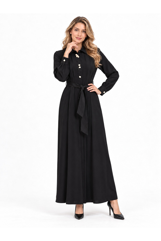 Button Detailed Full Length Dress Length 138 cm