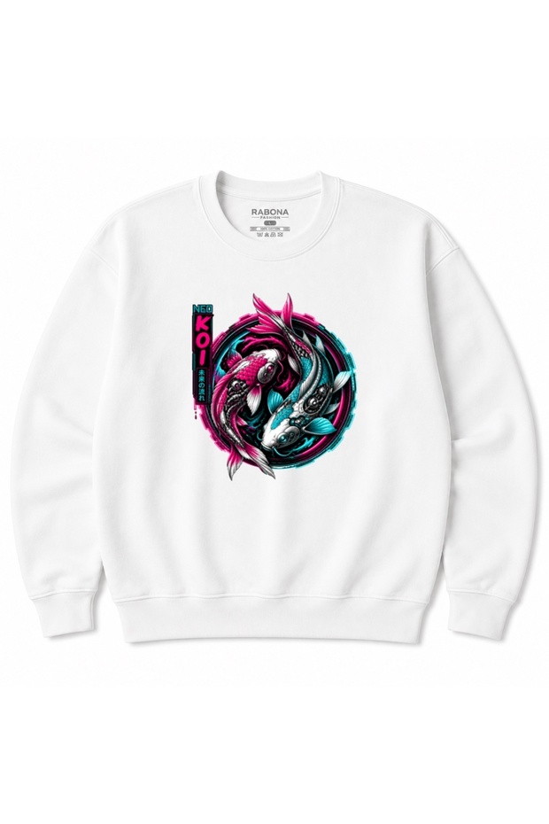Neo Koi Cyberpunk Japanese Neon Yin Yang Graphic Sweatshirt
