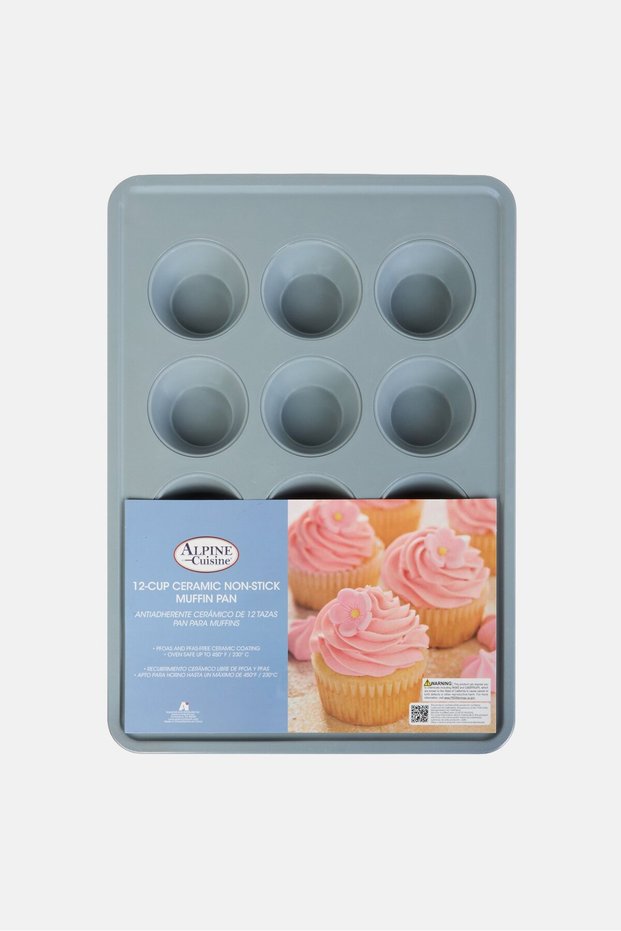 12 Cups Ceramic Non Stick Muffin Pan, Grey